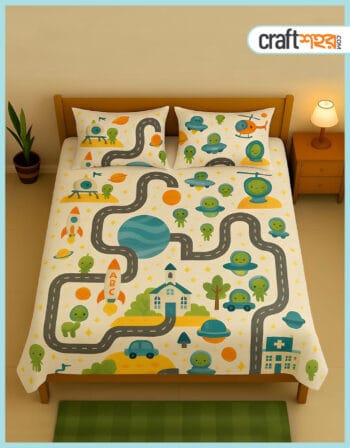 Kids Playground | সাড়ে ৬/৭ ফিট বালিশ কভার সহ 3D প্রিন্ট বেডশীট ( WaterProof )