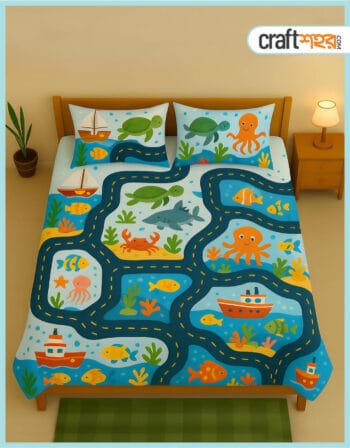 Kids Playground | সাড়ে ৬/৭ ফিট বালিশ কভার সহ 3D প্রিন্ট বেডশীট ( WaterProof )
