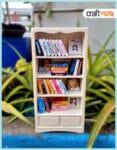 Miniature Wooden Bookshelf with Books White Color (More than 35 Books)