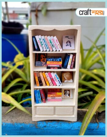 Miniature Wooden Bookshelf with Books White Color (More than 35 Books)